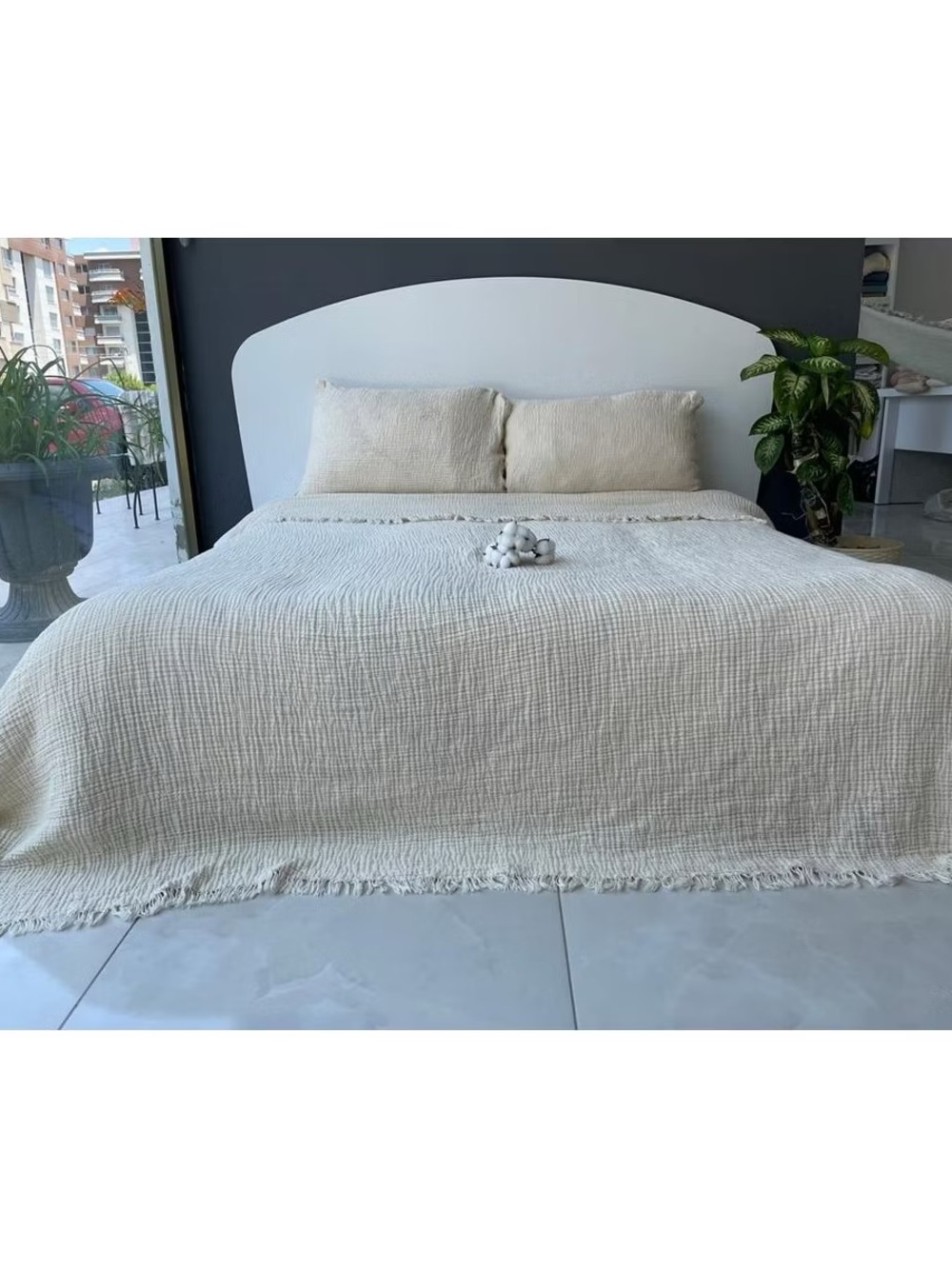 Muslin Blanket 4 Layers, Soft Bedspread, 100% Turkish Cotton Bed Cover, Ivory,